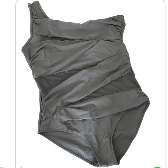 One Shoulder One Piece Gray Bathing Suit with Mesh Women’s Size Extra Large‎ - Picture 1 of 3